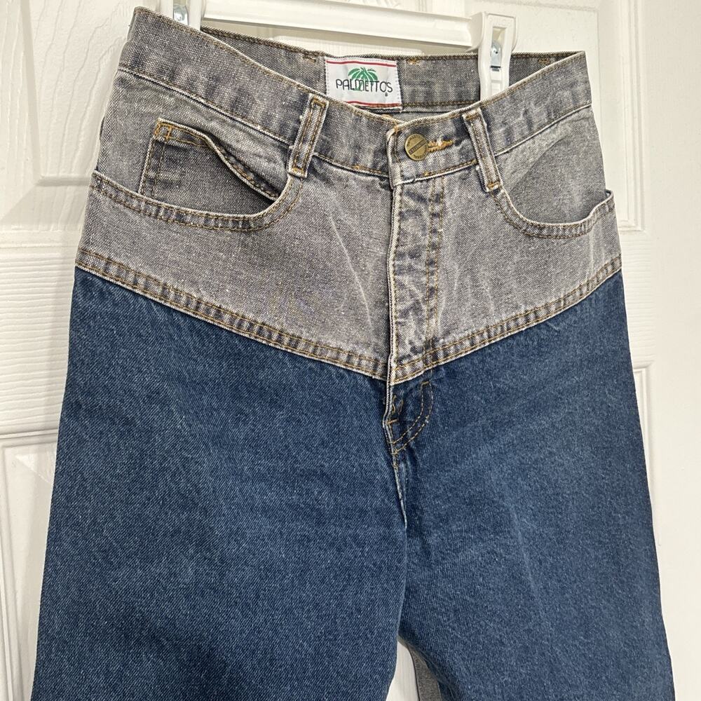 Vintage 90s Palmetto High Rise Jeans Women 9 Color block Tapered USA Cotton - Picture 2 of 11